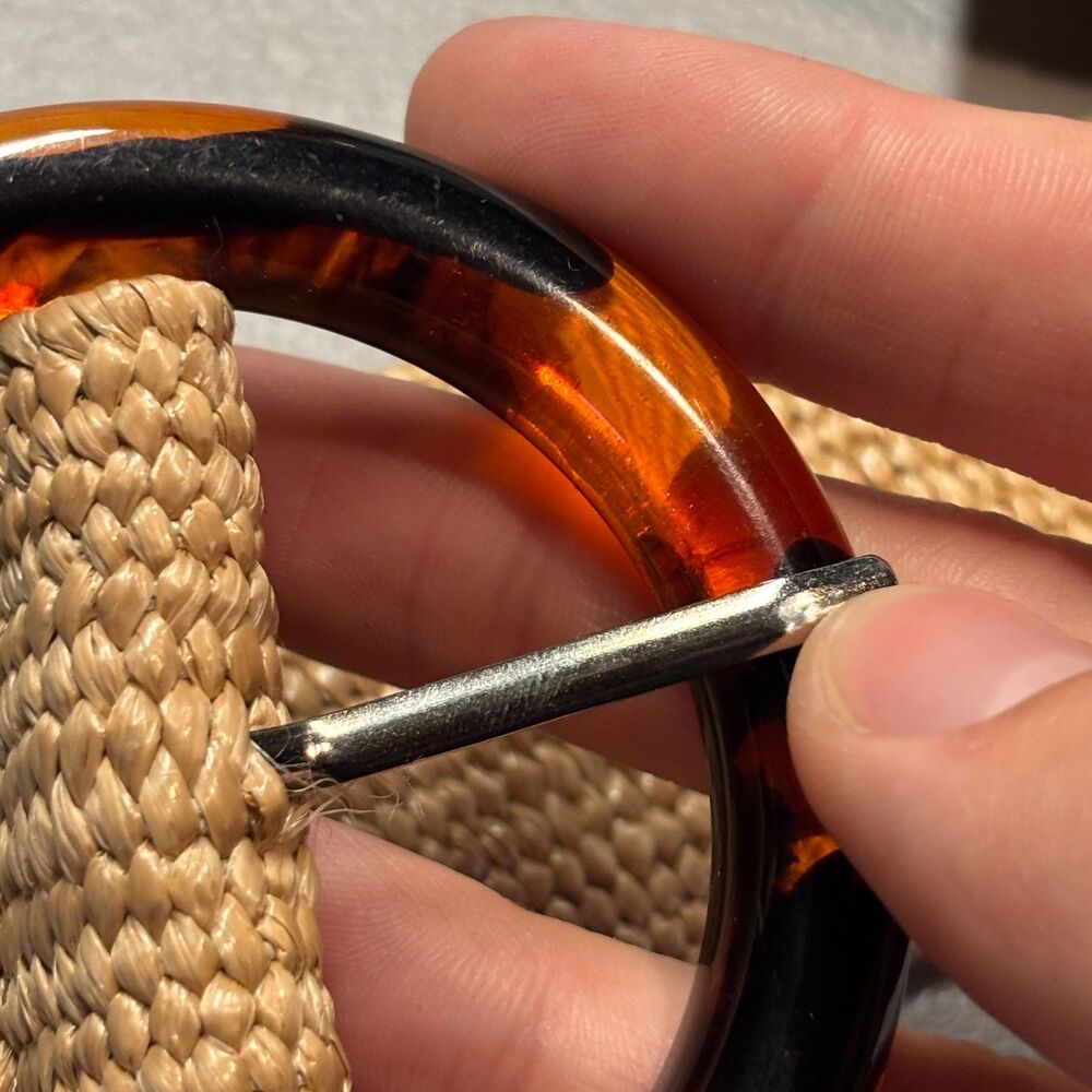 Beige Woven Straw Belt with Tortoiseshell Buckle - Picture 7 of 9